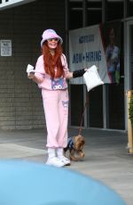 PHOEBE PRICE at a Post Office in Studio City with Her Dog Arnold 12/23/2024