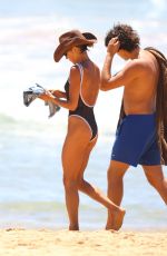 PIP EDWARDS in Swimsuit at Avoca Beach in Sydney 12/25/2024