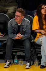 BRENDA SONG and Macaulay Culkin at NBA Game Between Boston Celtics and L.A. Lakers in Los Angeles 01/23/2025