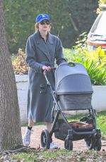 KAREN GILLAN Out with Her Newborn Daughter 01/04/2025