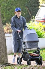 KAREN GILLAN Out with Her Newborn Daughter 01/04/2025