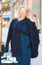 PAMELA ANDERSON Out on Hudson Square in New York City 01/07/2025