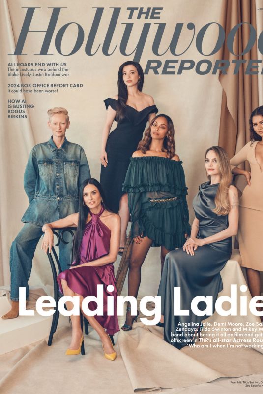 ZENDAYA, DEMI MOORE, MIKEY MADISON, ZOE SALDANA, ANGELINA JOLIE and TILDA SWINTON in The Hollywood Reporter, January 2025