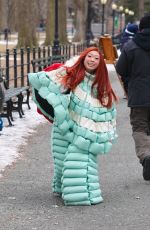 AWKWAFINA on the Set of The Man with the Bag in Central Park in New York 02/20/2025