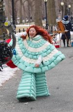 AWKWAFINA on the Set of The Man with the Bag in Central Park in New York 02/20/2025