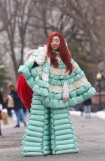 AWKWAFINA on the Set of The Man with the Bag in Central Park in New York 02/20/2025