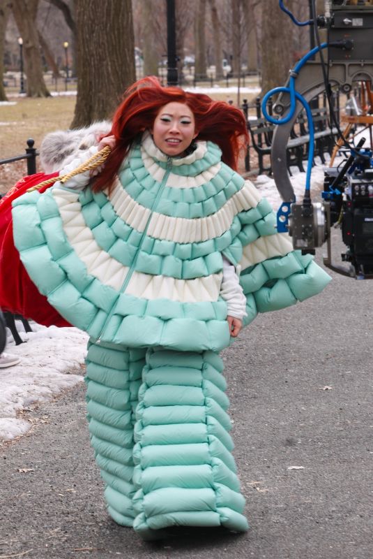 AWKWAFINA on the Set of The Man with the Bag in Central Park in New York 02/20/2025