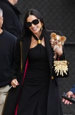 DEMI MOORE Arrives at Jimmy Kimmel Live with Her Dog in Hollywood 02/04/2025
