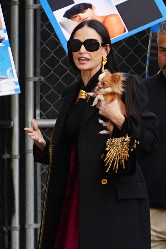 DEMI MOORE Arrives at Jimmy Kimmel Live with Her Dog in Hollywood 02/04/2025