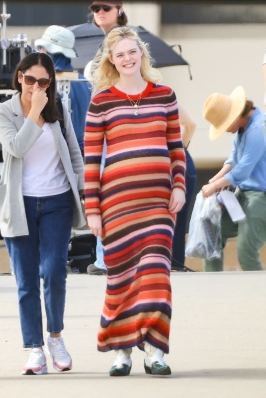 ELLE FANNING on the Set of Apple TV+ Series Margot