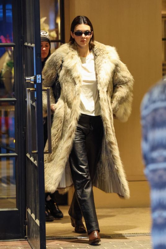 KENDALL JENNER Out in a Fur Jacket for a Dinner at Little Nell