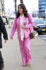 MELANIE LYNSKEY in a Pink Pantsuit Out Promotes Her Work in New York 02/05/2025