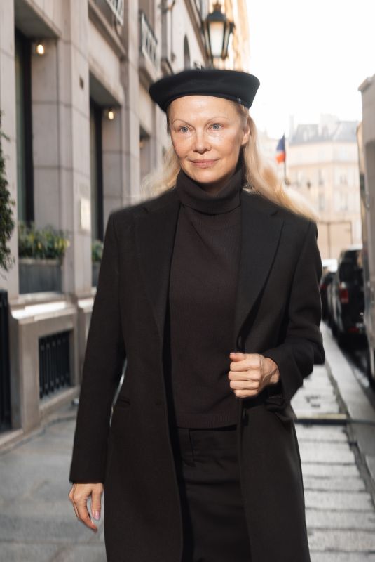 PAMELA ANDERSON Out Make up Free for The Last Show Girl Press Junket in Bristol 02/20/2025