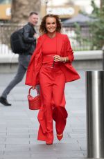 AMANDA HOLDEN in Red Trouser Suit Leaves Heart Radio Studios 03/27/2025