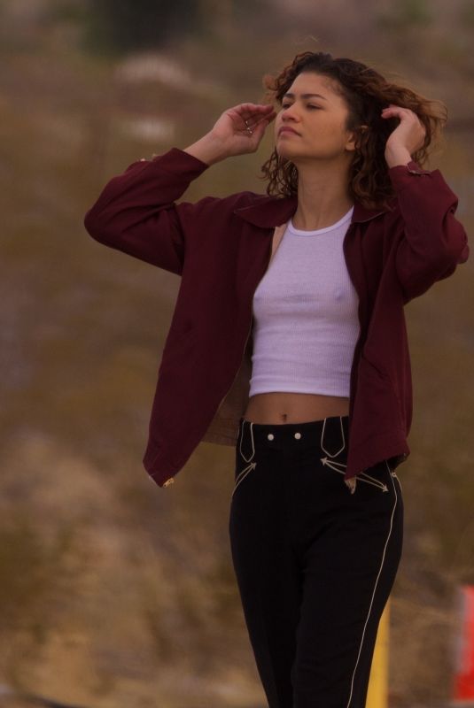 ZENDAYA COLEMAN on the Set of Euphoria, Season 3 Filming in Palmdale 02/27/2025