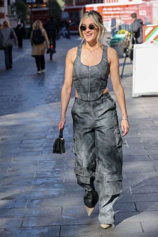 ASHLEY ROBERTS in a Grey Corset Top and Matching Trousers at Heart Radio 04/07/2025