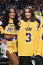 BRENDA SONG and Macaulay Culkin at NBA Game Between L.A. Lakers and Minnesota Timberwolves in Los Angeles 04/22/2025