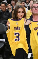BRENDA SONG and Macaulay Culkin at NBA Game Between L.A. Lakers and Minnesota Timberwolves in Los Angeles 04/22/2025