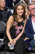 BRENDA SONG and Macaulay Culkin at NBA Game Between L.A. Lakers and Minnesota Timberwolves in Los Angeles 04/22/2025