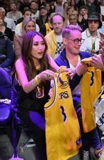 BRENDA SONG and Macaulay Culkin at NBA Game Between L.A. Lakers and Minnesota Timberwolves in Los Angeles 04/22/2025