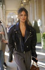 EIZA GONZALEZ in a Black Leather Biker Jacket Out and About in Paris 04/29/2025
