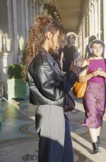 EIZA GONZALEZ in a Black Leather Biker Jacket Out and About in Paris 04/29/2025