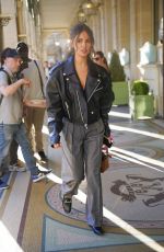 EIZA GONZALEZ in a Black Leather Biker Jacket Out and About in Paris 04/29/2025