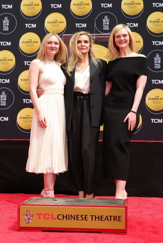 ELLE and DAKOTA FANNING at MICHELLE PFEIFFER Hand and Footprint Ceremony at TCL Chinese Theatre in Hollywood 04/25/2025
