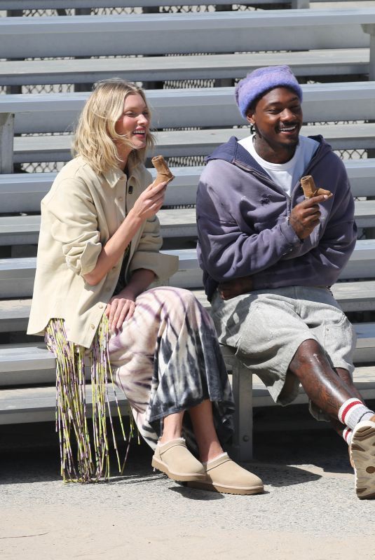 ELSA HOSK and Stefon Diggs Filming UGGs New Ad Campaign in Venice Beach 04/02/2025