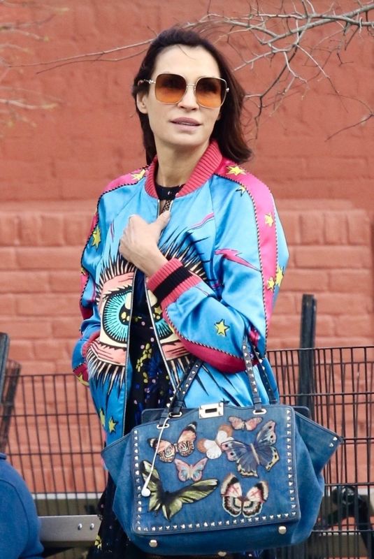 FAMKE JANSSEN Out on a Windy Day in New York City 04/15/2025