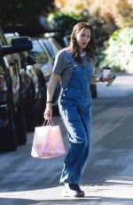 JENNIFER GARNER in Denim Overalls Out for Coffee in Los Angeles 04/19/2025