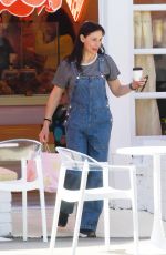 JENNIFER GARNER in Denim Overalls Out for Coffee in Los Angeles 04/19/2025