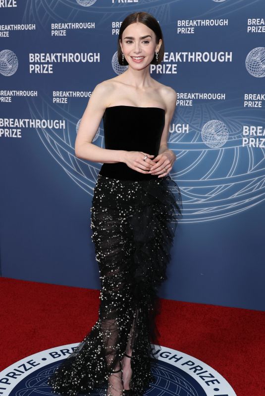 LILY COLLINS at 11th Breakthrough Prize Ceremony at Barker Hangar 04/05/2025