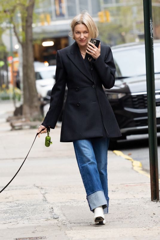 NAOMI WATTS Out with Her Dog in New York City 04/18/2025