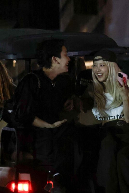 ROSE Shares a Laugh with a Friend on Golf Cart After Coachella 04/13/2025