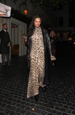 SHANINA SHAIK in a Leopard Print Dress Night Out in Los Angeles 04/18/2025