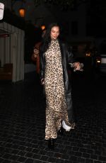 SHANINA SHAIK in a Leopard Print Dress Night Out in Los Angeles 04/18/2025