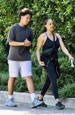 TIA MOWRY on a Hike at Wilacre Park with Her Son Cree 04/19/2025