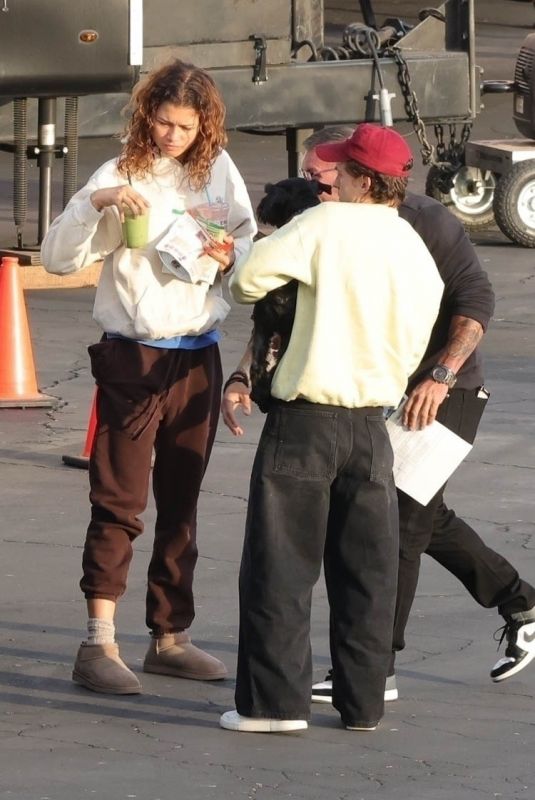 ZENDAYA and Tom Holland on the Set of Euphoria in Los Angeles 04/27/2025