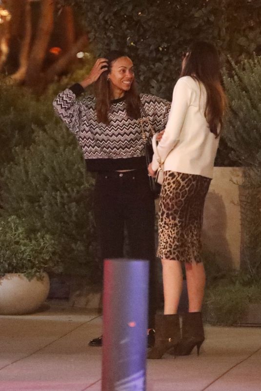 ZOE SALDANA Out for a Double Dinner Date with Friends in West Hollywood 04/16/2025
