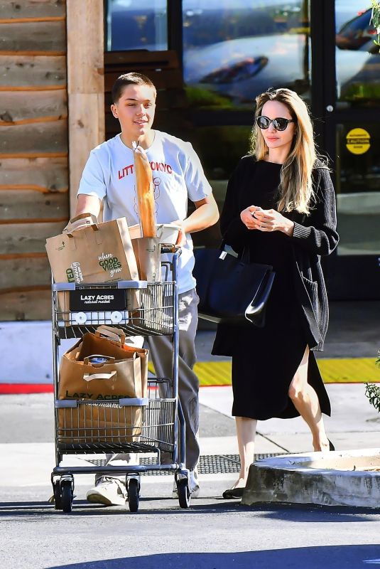 ANGELINA JOLIE Out Shopping with Her Son Knox at Lazy Acres in Los Angeles 05/01/2025