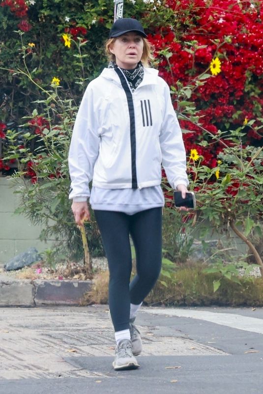 ELLEN POMPEO Out Walk with Coffee in Los Feliz 05/04/2025