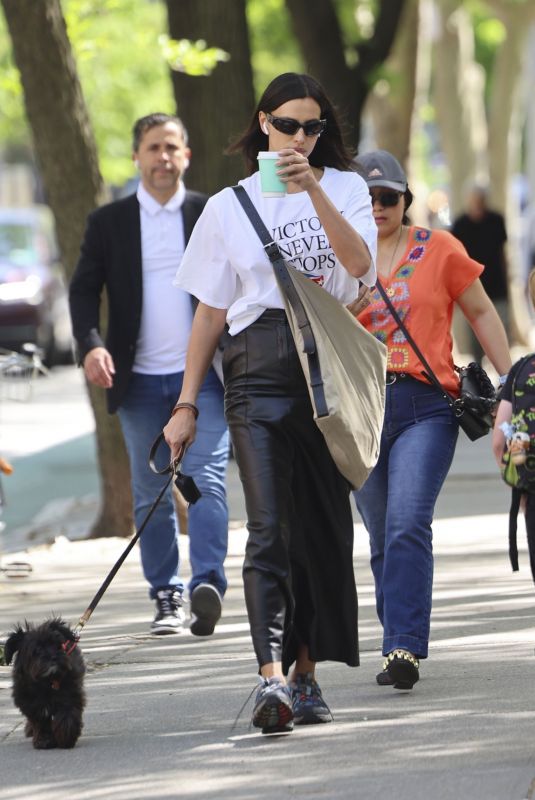 IRINA SHAYK Out with Her Dog in West Village 04/30/2025