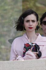 LILY COLLIN Shoots a Romantic Scene with Eugenio Franceschini on the Set of Emily in Paris 05/19/2025