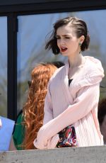 LILY COLLIN Shoots a Romantic Scene with Eugenio Franceschini on the Set of Emily in Paris 05/19/2025