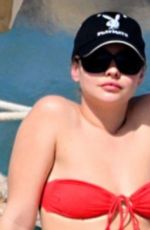 MADLYN CLINE ina Red Bikini at a Beach in Sitges in Spain 05/04/2025