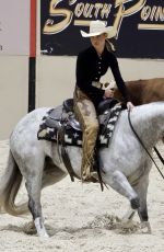 BELLA HADID Practices to Compete in Horse Cutting Championship in Las Vegas 06/15/2025