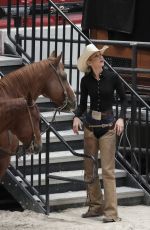 BELLA HADID Practices to Compete in Horse Cutting Championship in Las Vegas 06/15/2025