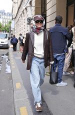 EMMA WATSON Out in a Brown Leather Jacket and Jeans in Paris 06/08/2025
