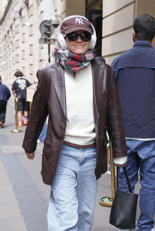 EMMA WATSON Out in a Brown Leather Jacket and Jeans in Paris 06/08/2025